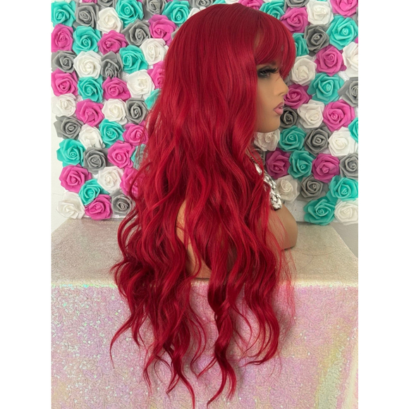 Lace part red bang wig